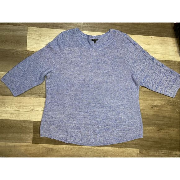 Talbots BUTTON-SLEEVE SWEATER - MARLED Blue 3/4 Sleeve Top, Size 2XL, MSRP $80 - Picture 2 of 11